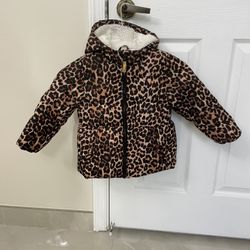 Girls Size Four cozy puffer, warm winter jacket with leopard design excellent condition In Weston