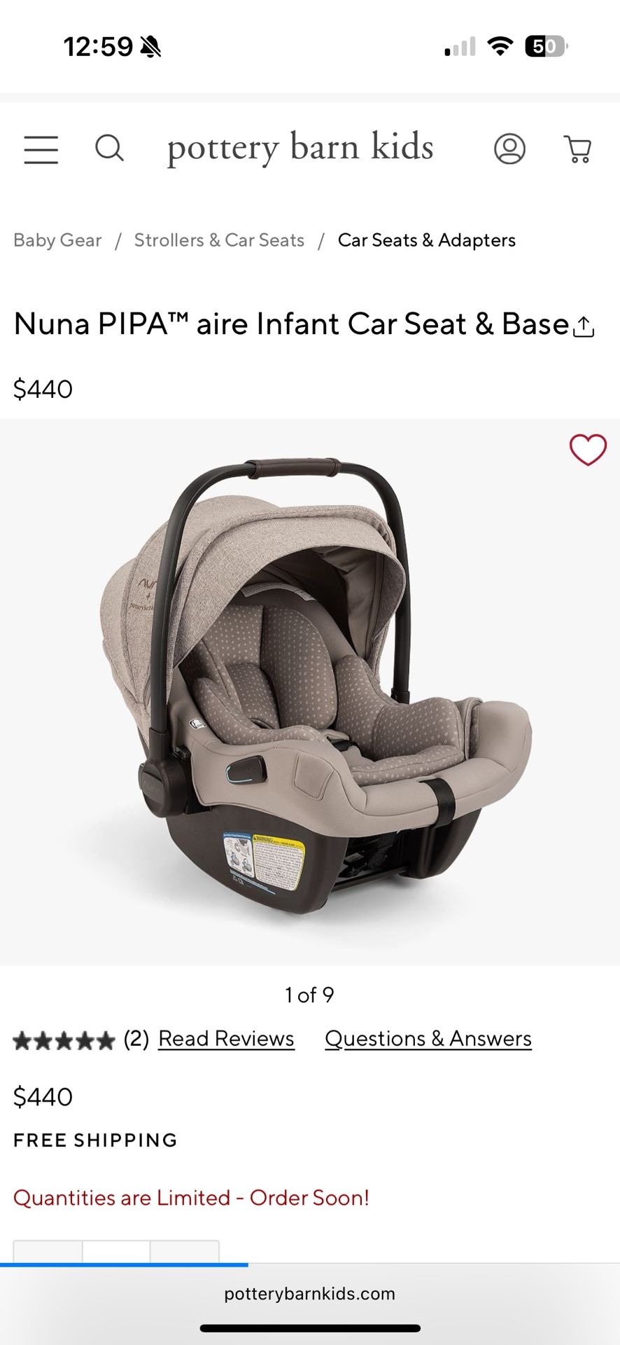 Nuna PIPA aire Infant Car Seat & Base Pottery Barn Exclusive