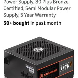 ARESGAME AGV750 750W Semi Modular 80 Plus Bronze PSU power supply