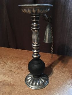 Vintage Metal And Wood Candle Holder With Attached Snuffer