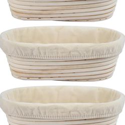 3Pcs Banneton Bread Proofing Basket, 10 inch Oval Banneton Basket,Sourdough Proofing Basket,Bread Bowl Handmade Rattan Baskets and Liners for Professi