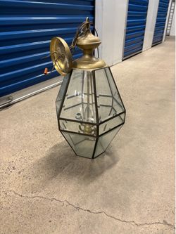 Vintage Brass Glass Hexagonal Hanging Light Fixture