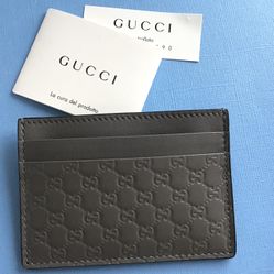 New Authentic Gucci Card Case Unisex Gray Leather MicroGuccissima Style- Comes With box, Pouch, Card