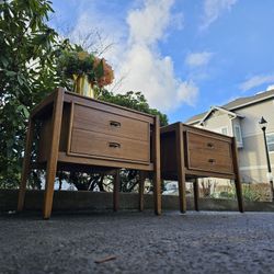 MARVELOUS Drexel Mid Century Modern Pair 2 Nightstands End Tables 4 Drawers 