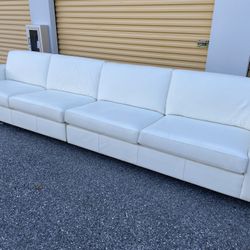White Genuine Leather Couch 151”