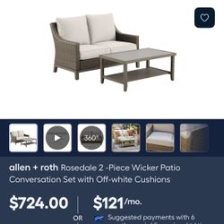 allen + roth Rosedale 2-Piece Wicker Patio Conversation Set with Off-white Cushions