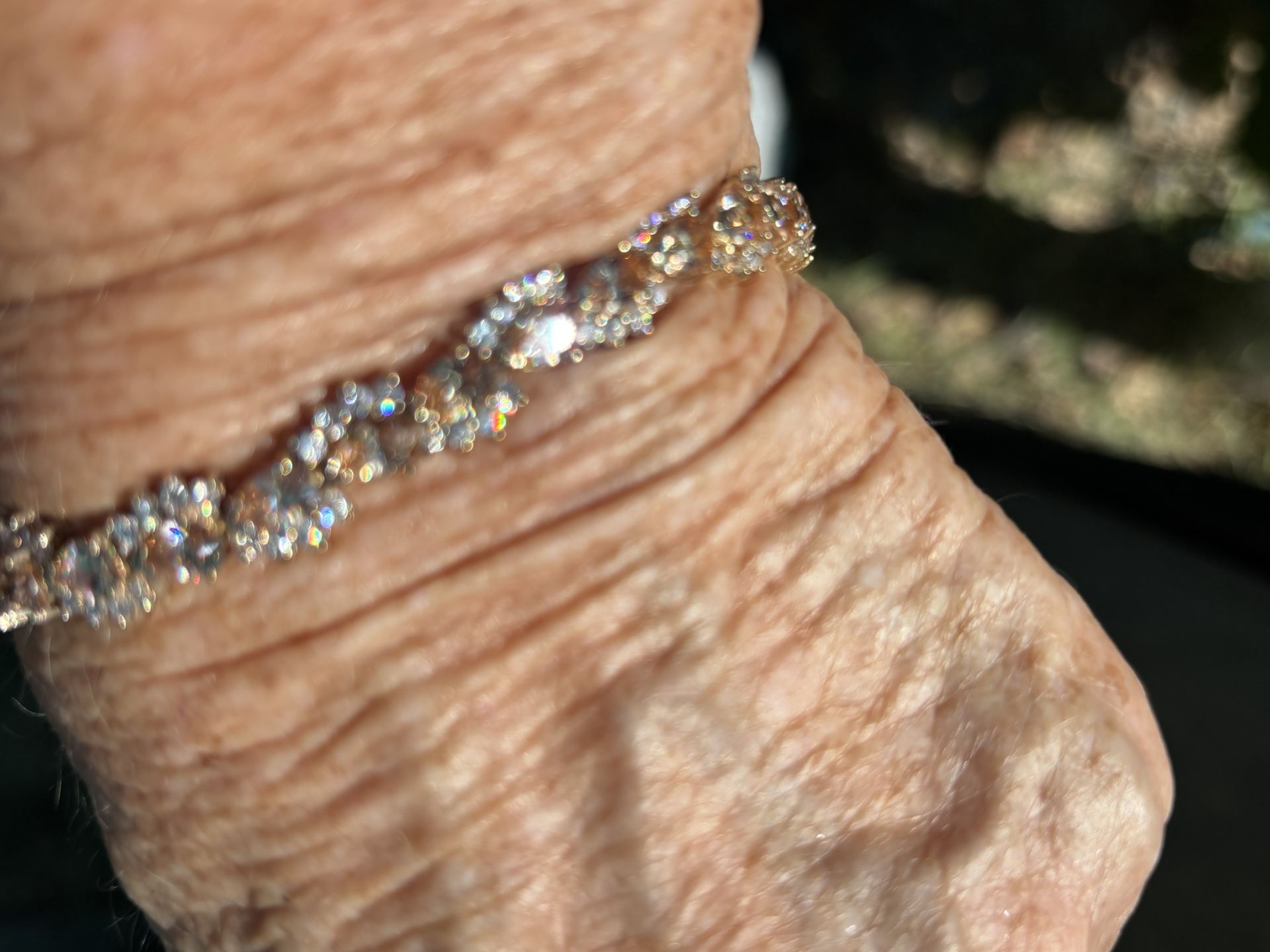 Pear cut Champagne CZ and Round clear CZ bracelet 18 KT gold plate marked 925
