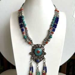 Stunning Tibetan tribal theme boho style handmade necklace 18”inch