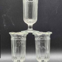 Ribbed & Fluted Tulip Pressed Glass Parfait, Ice Cream, Juice, Dessert Glass - 1960s Vintage