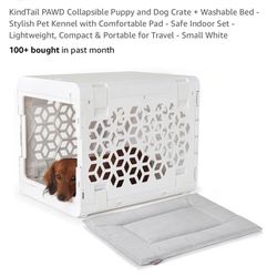 KindTail PAWD Collapsible Puppy and Dog Crate + Washable Bed - Stylish Pet Kennel with Comfortable Pad - Safe Indoor Set 