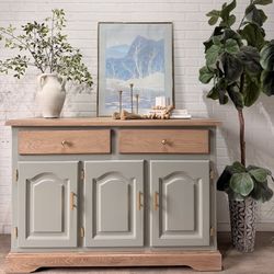 Solid Oak Wood Buffet/ Sideboard Sage Green