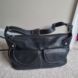 Maxx New York black pebbled leather shoulder bag. 