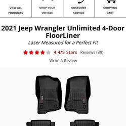 Weather Tech Floor Mats 2021 Jeep Wrangler 4 DOOR