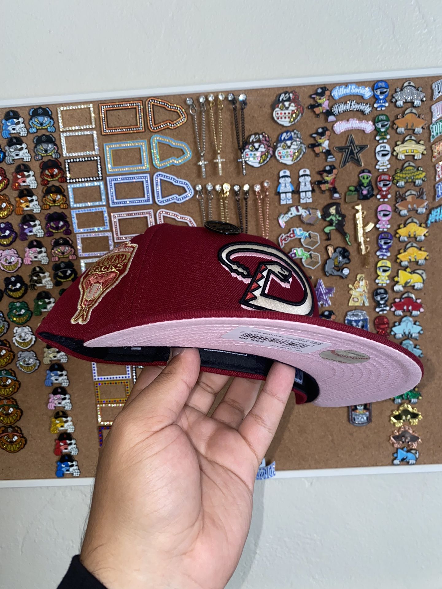 Red Arizona Diamondbacks Fitted Hat Pink UV 1998 Inaugural Season Sidepatch 