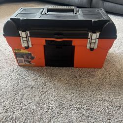 Stanley 19” Orange General Purpose Toolbox Tool Tote Tray with Drill Bit Storage