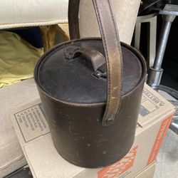 Restoration Hardware Leather Ice Bucket With Tongs