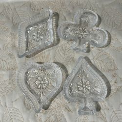 VTG Tiara Indiana Clear Glass Playing Card Suit Dishes Clear Set of 4