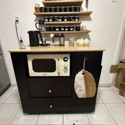 Rolling Kitchen Island (with spice rack, trash bin, storage drawers)