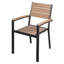 SunVilla Newport Stackable Patio Chair, Faux Wood Commercial Grade Patio Chair with Arms, with stacking chair bases (Chair frame)