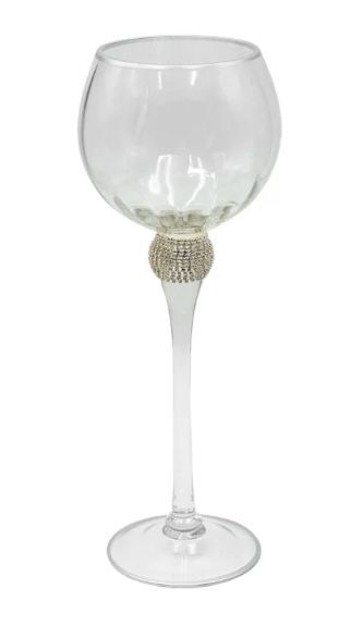 Glass Stem Candle Holders with Gold Crystals, Set Of 2