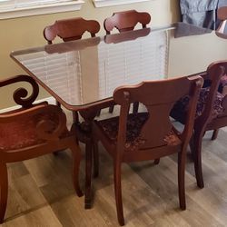 Dining Set (10 Pc), 6 Chairs, 2 Inserts, Fitted Glass top