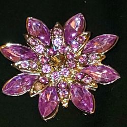Vtg Costume Purple Large Crystal Flower Brooch Pin