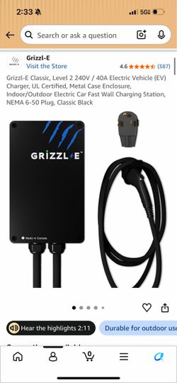Grizzl-E Classic, Level 2 240V / 40A Electric Vehicle (EV) Charger, UL Certified, Metal Case Enclosure, Indoor/Outdoor Electric Car Fast Wall Charging