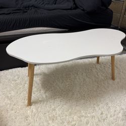 White Coffee Table with Wooden Legs
