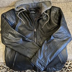 Hollister Brand Men Leather Jacket Hoodie