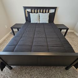 Ikea Hemnes full/double bed frame, mattress, and 2 side tables