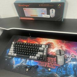New BlueFinger 75% Wireless Gaming Keyboard and Mouse W/ Smart Display, Rechargeable Light Up Wireless Keyboard W/ Knob Control, RGB Backlit Gaming Mo