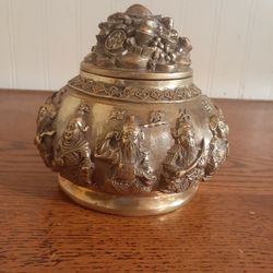 Antique Chinese Brass Incense Holder. Chinese Markings On The Bottom . 5" Tall  15" Wide  