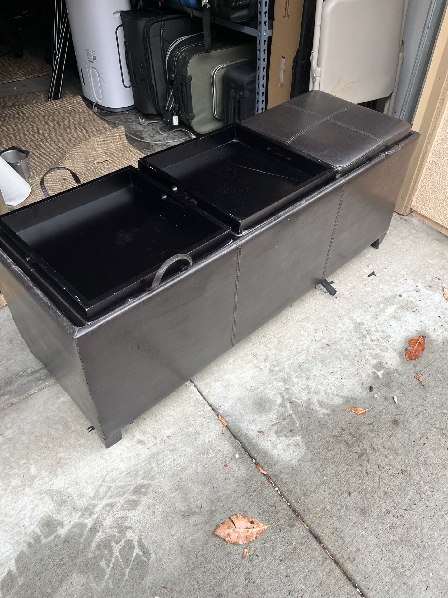 Leather bench storage with reversible seat, and shelf