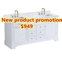 72-inch White Undermount Double Sink Bathroom Vanity with White Engineered Stone Top