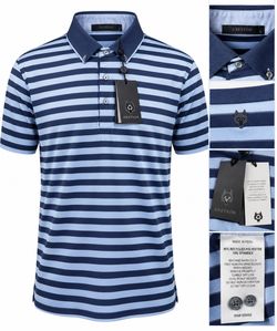 Greyson Wolastoq Polo Men’s L Light Blue Navy Stripe Golf Shirt NWT