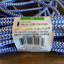 2 10 Ft ZMicro USB Cable Cell Phone Tablet Charger 