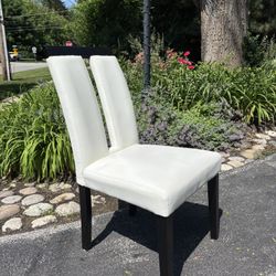 Set of 6 Modern White Leather Dining Chairs