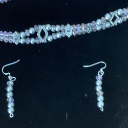  BEautiful Pink And Silver Beaded Choker Style Necklace & Earring Set