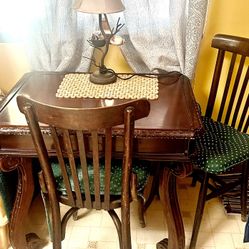 Antique Wood Game Table W/chairs