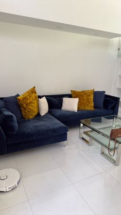 Crate and barrel blue velvet couch