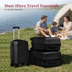 Luggage Sets 3 Piece, TSA Lock Hardshell PP Travel Suitcase Set with Double Spinner Wheels, Durable Traveling Bag Luggage Sets (20/24/28in) Gift Back 