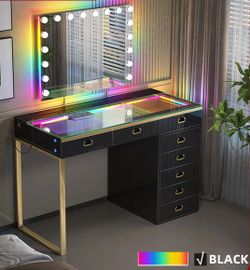 48" BLACK VANITY SET (MIRROR & TABLE) WITH LED & BLUETOOTH