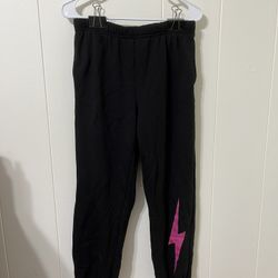 Black Sweatpants With Pink Lightning Bolt (size Medium)