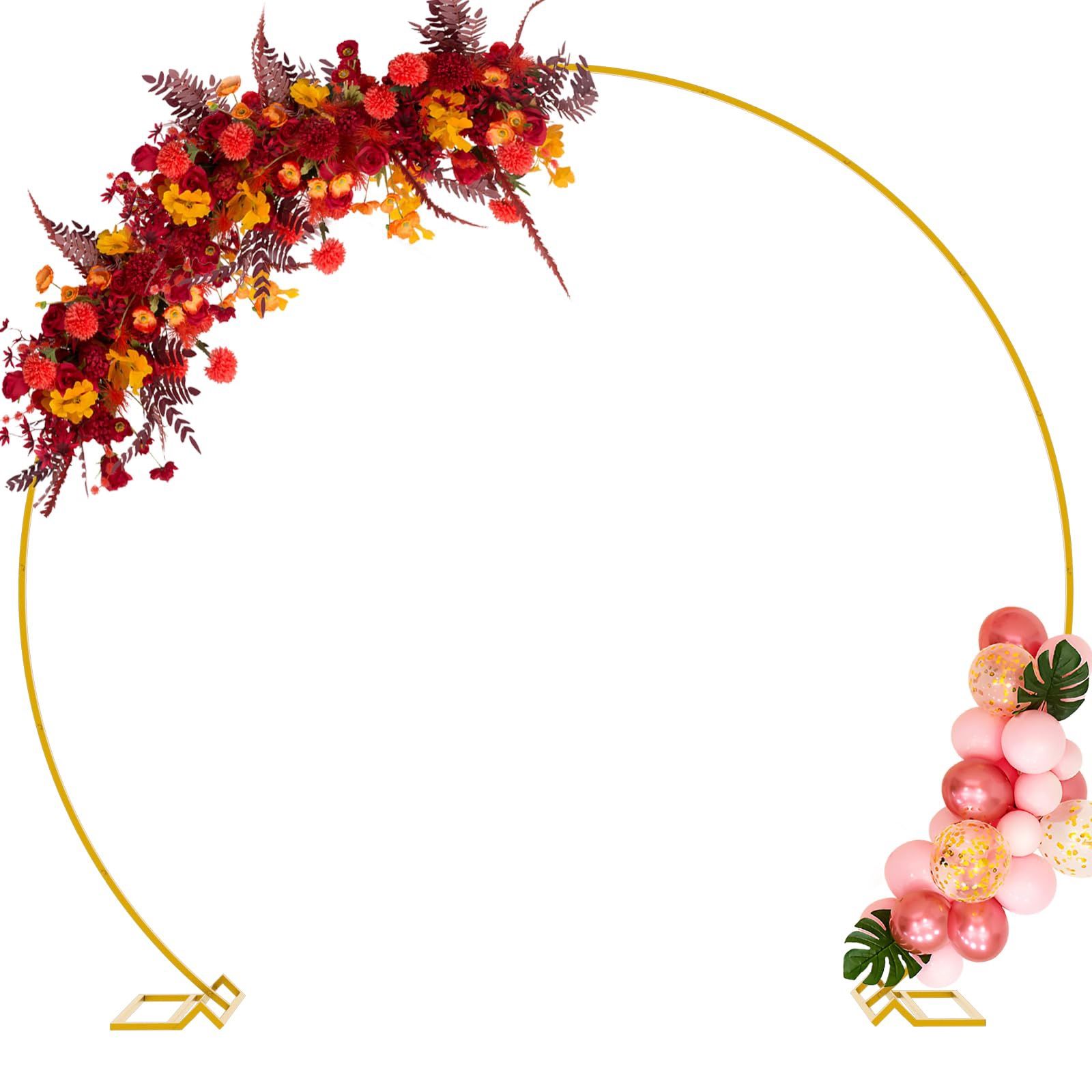 Wokceer Wedding Arch 8.5FT Round Backdrop Stand Gold Metal Circle Balloon Arch Frame Stand For Wedding Ceremony Birthday Party Bridal Shower Anniversa