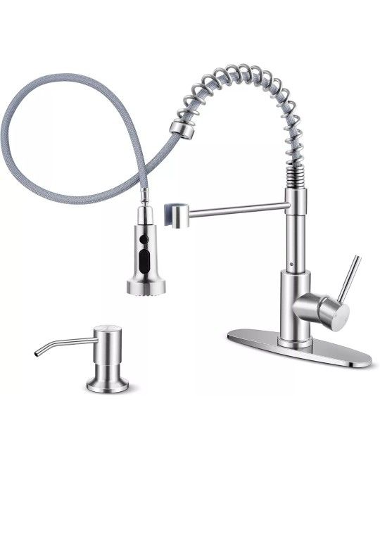 🔥New Kitchen Faucet Brushed Nickel with Pull Down Sprayer & Soap Dispenser, Stainless ( reseda ca)