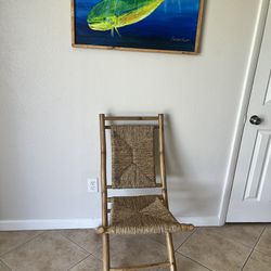 Mid Century Bamboo And Rush Foldable Chair
