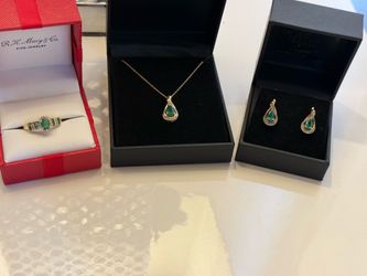 14K Gold Natural Emerald & Diamond Jewelry Set