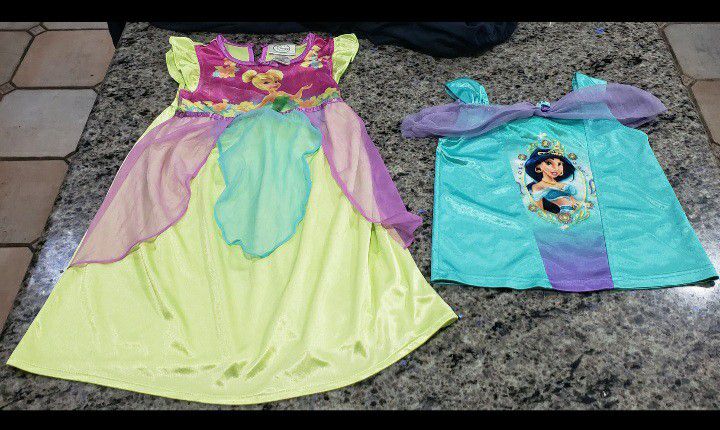 Tinkerbell Pajama Dress Nightgown & Princess Jasmine Pj Top