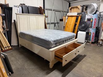 Queen beige  Wood Storage Bed Frame with Headboard