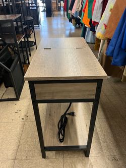 VASAGLE Side End Table Night Stand w/ Storage w/ USB Ports and Outlets - Greige / Black